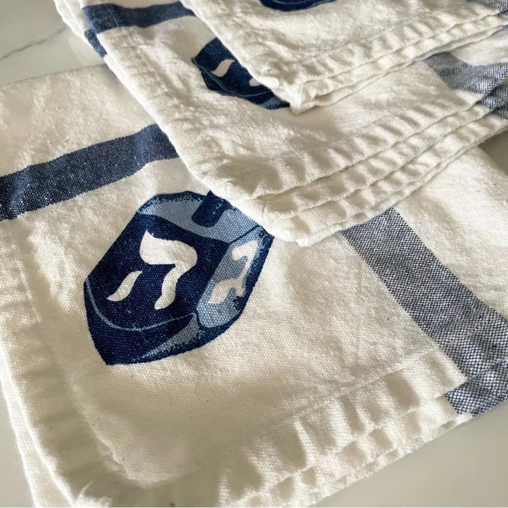SET of 4 Blue&White Dreidel Napkins